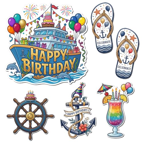Image of Kanayu 6 Pcs Happy Birthday Cruise Door Decorations Magnetic Large Ship Decorations Magnets Anchor Cruise Decor Car Fridge Magnet Decal for Carnival Stateroom Door