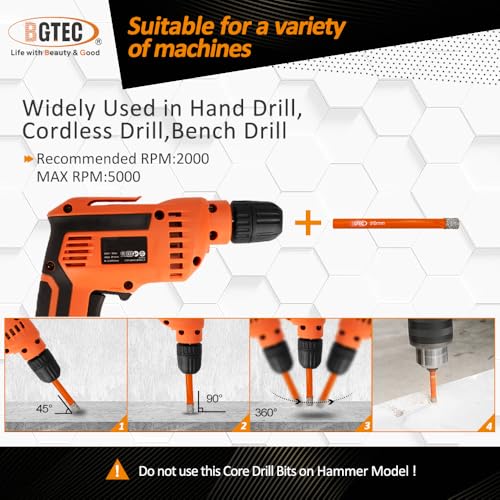 Dry Diamond Drill Bit Set,BGTEC 5pcs 12mm Hole Saw for Granite,Marble,Masonry, Concrete, Tile/Ceramic, Glass, Hard Plastic,Vacuum Brazed Diamond Core Drill Bit Kit 6 Dry Diamond Drill Bit Set,BGTEC 5pcs 12mm Hole Saw for Granite,Marble,Masonry, Concrete, Tile/Ceramic, Glass, Hard Plastic,Vacuum Brazed Diamond Core Drill Bit Kit - Image 6
