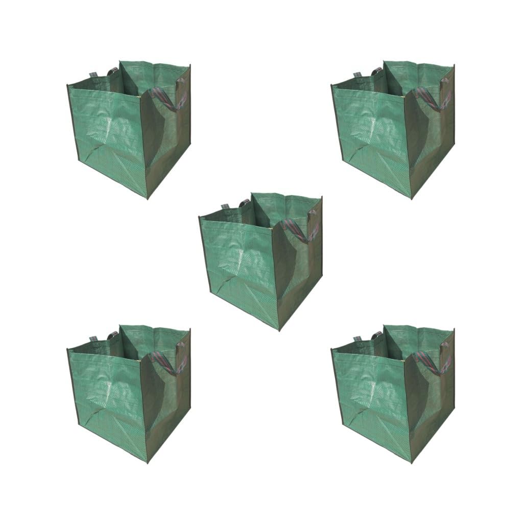 Juego de 5 bolsas de basura reutilizables para piscina, recogida de malezas y hojas caídas, bolsa de hojas de jardín, 50 x 50 x 50 cm, 125 L, color verde