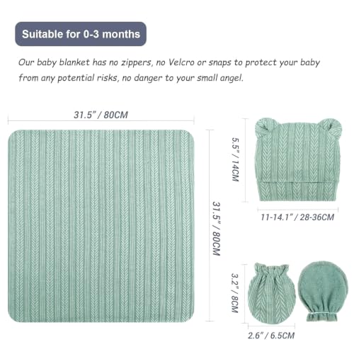 Image of DRESHOW BQUBO Newborn Receiving Blankets for Baby Girl Boy Swaddle with Bear Hat No Scratch Mittens Announcement Card Set for 0-3 Months