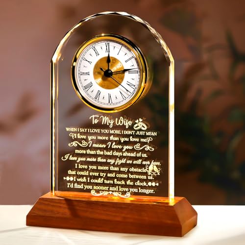 Gifts for Wife from Husband - Crystal Clock with Wooden
