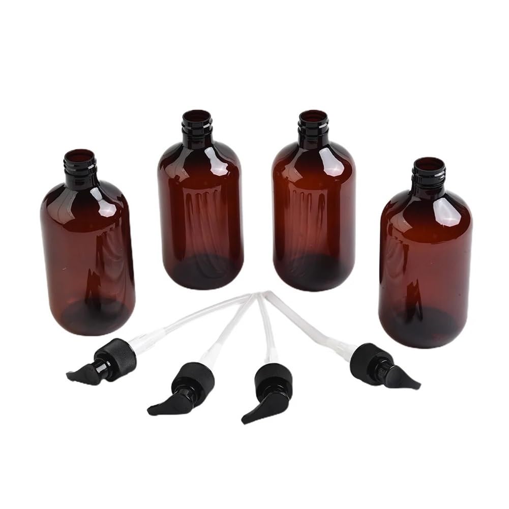 Seifenspender für Badezimmer, wiederverwendbar, Handpumpe, Spender, Flasche, Badezimmer, Duschgel, Shampoo, nachfüllbar, Braun, 4 Stück