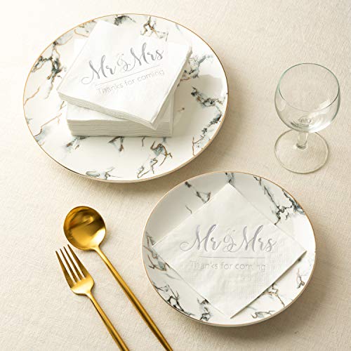 Crisky NPK026-MRMRS-SIVER-100 Wedding Napkins Mr Mrs Silver Cocktail Beverage Dessert Napkins thumb #4