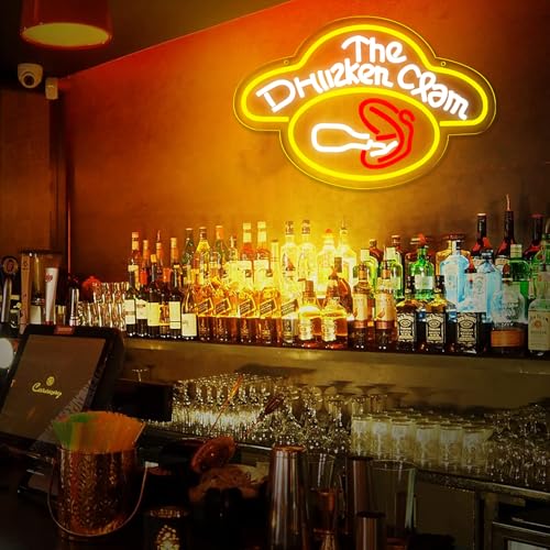 Image of The Drunken Clam Neon Sign for Wall Decor ,Dimmable Bar Pub Beer Neon Light Sign,Family Guy The Drunken Clam Retro Bar Sign Cartoon Decor 10.1 * 15.7inch