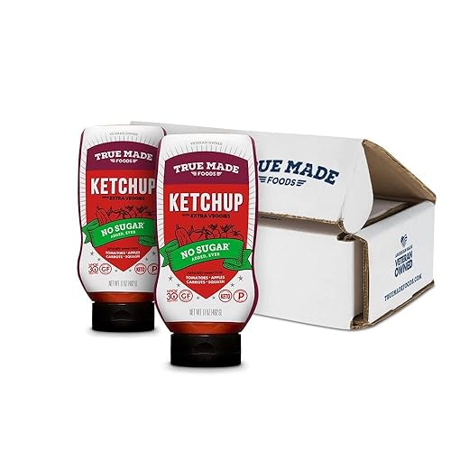 True Made Foods Ketchup sin azúcar añadida, entera 30, keto, vegano (17 onzas, paquete de 2)