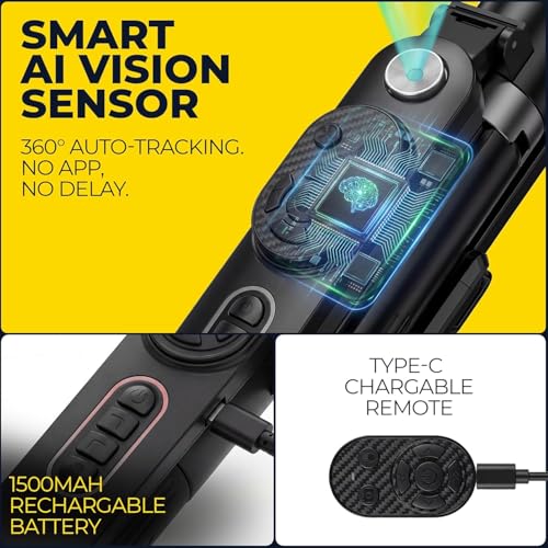 Image of MAYSON AI Face Tracking Tripod with 2 Fill Lights, 360 Auto Tracking, Bluetooth Remote for Reels, Vlogs & Content Creation