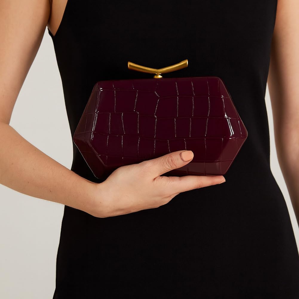 PU Leather Clutch Purse Burgundy Evening Bag Unique Crossbody Handbag for Wedding Party Prom - Image 4