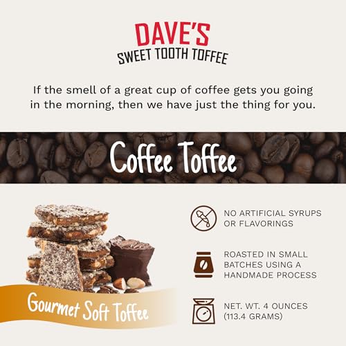 Dave'S Sweet Tooth Toffee - Coffee Toffee Candy (4 Oz) - Handmade & Homemade Gourmet Soft Toffee With Real Butter, Real Sugar And Hand-Sliced Almonds, Naturally Gluten-Free thumb #1