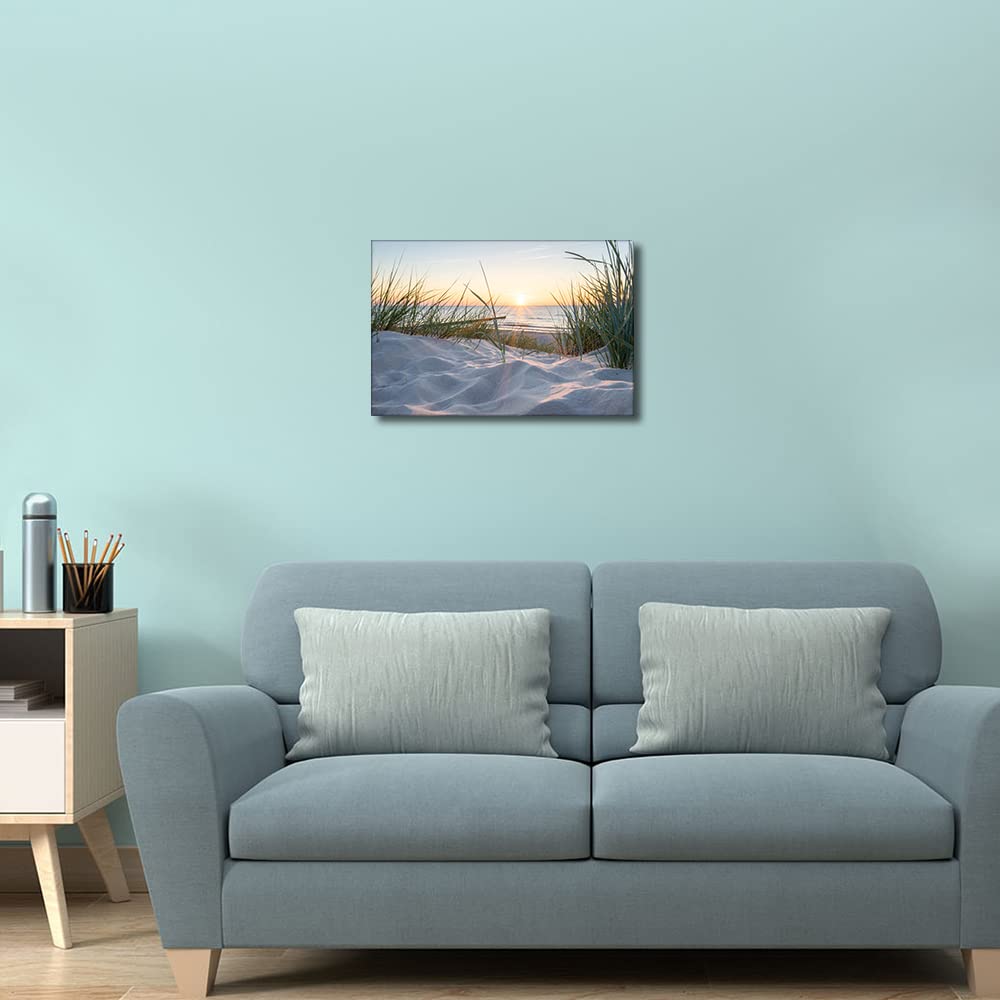 Sandy Beach Seascape Canvas Wall Art Sunset at the Baltic Sea Artwork with Weeds Ocean Nature Landscape for Bedroom Wall Decor for Living Room Hang Pictures Wall Artwork 8x12in - Image 3