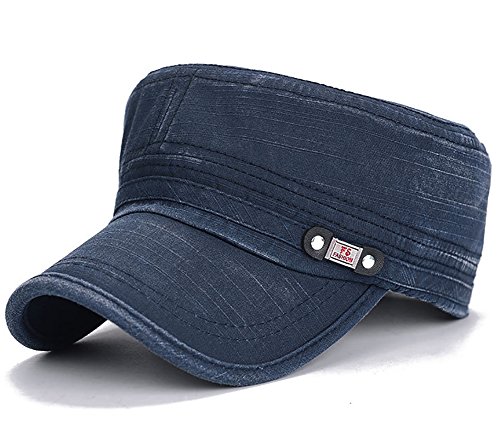 Glamorstar Unisex Cadet Army Cap Washed Cotton Military Corps Hat Flat Top Cap Navy,One Size