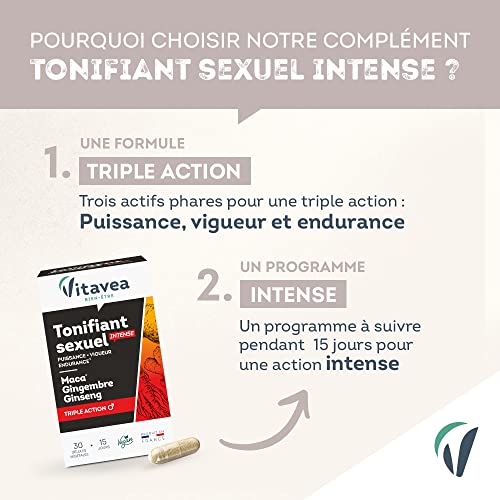 VITAVEA BIEN-ETRE Complément Alimentaire Tonifiant Sexuel Intense pour Homme - Performance, Vigueur, Endurance Sexuelle - Maca, Gingembre, Ginseng, 30 gélules - Cure de 15 jours - Fabriqué en France – Image 4