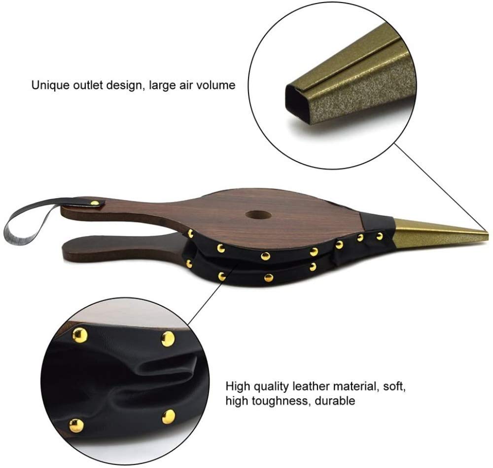 Soffietti da camino, Soffietto for camino in legno, soffiatore d'aria manuale da 15,3 pollici con cinturino in pelle appeso for barbecue da campeggio