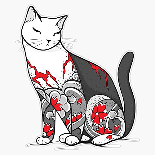 Cat in Cherry Blossom Tattoo Sticker Decal Vinyl Bumper Stickers Waterproof 5