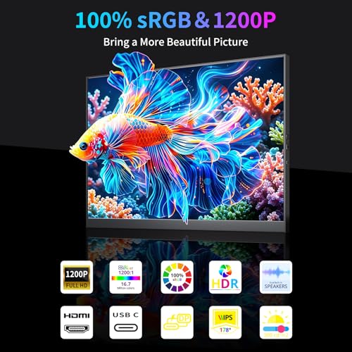 Image of 16 inch 144Hz Portable Monitor, FHD 1200P HDR Portable Gaming Monitor with USB-C HDMI VESA and Magic Cover,External Screen for Laptop,PC,Phone,PS5,Mac,Xbox,etc.