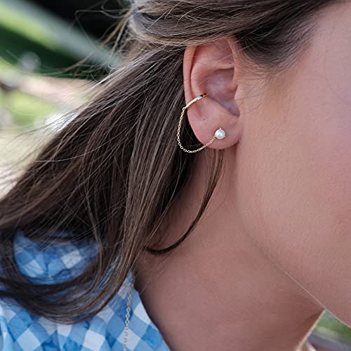 Dainty Gold Chain Earcuff | Cuff to Lobe Earrings | Minimal Ear Harness Connected | 18K Gold Plated Sterling Silver | Sold as A Single (Not Pair)2