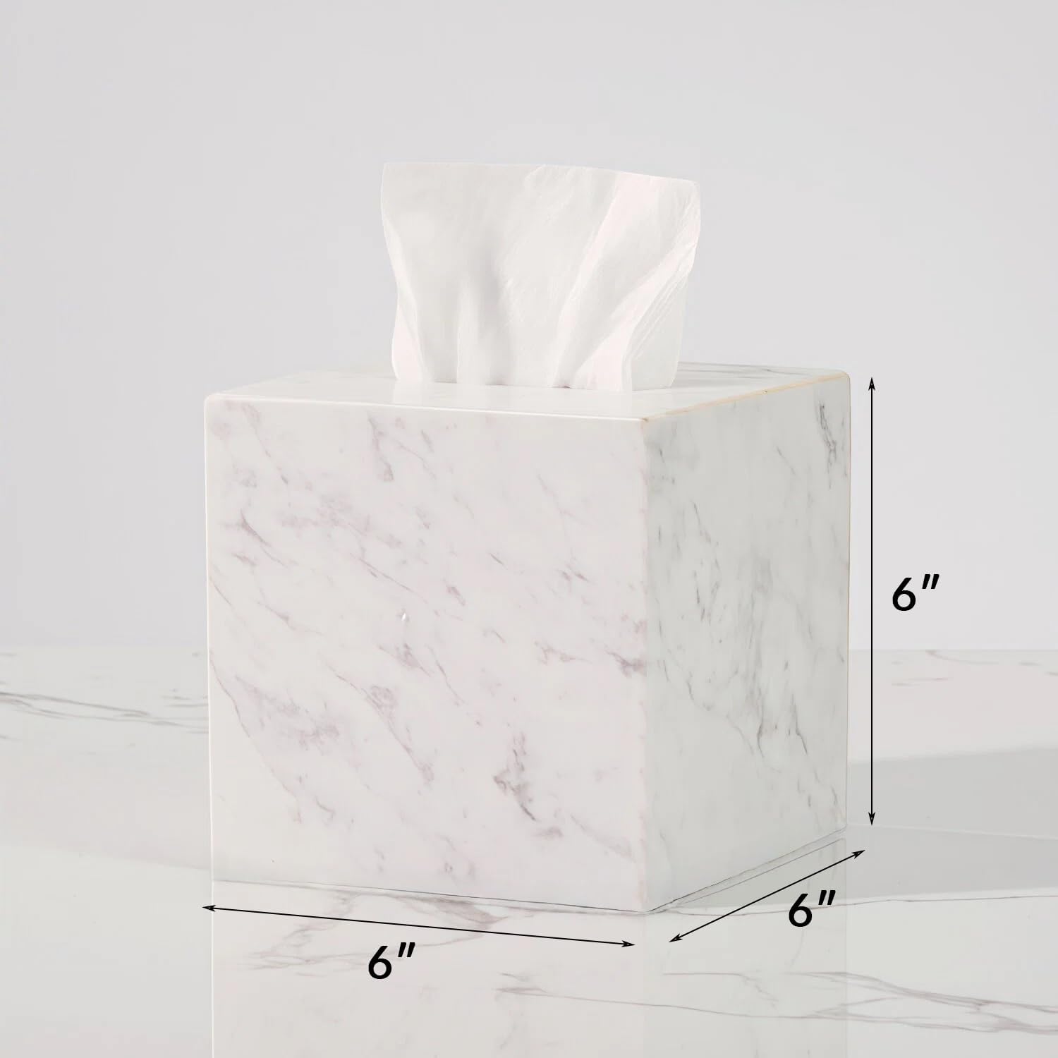 White Marble Tissue Holder, Removable Square Tissue Box with Acrylic Board Bottom, Natural Marble Napkin Box, Premium Tissue Holder Cover for Bathroom, Living Room, Bedroom, Office, Toilet