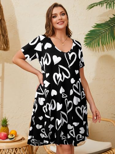 Image of ZENNILO Women's Plus Size Swing Dress with Pockets Casual Summer Dresses V Neck Short Sleeve T Shirt Dress for Women