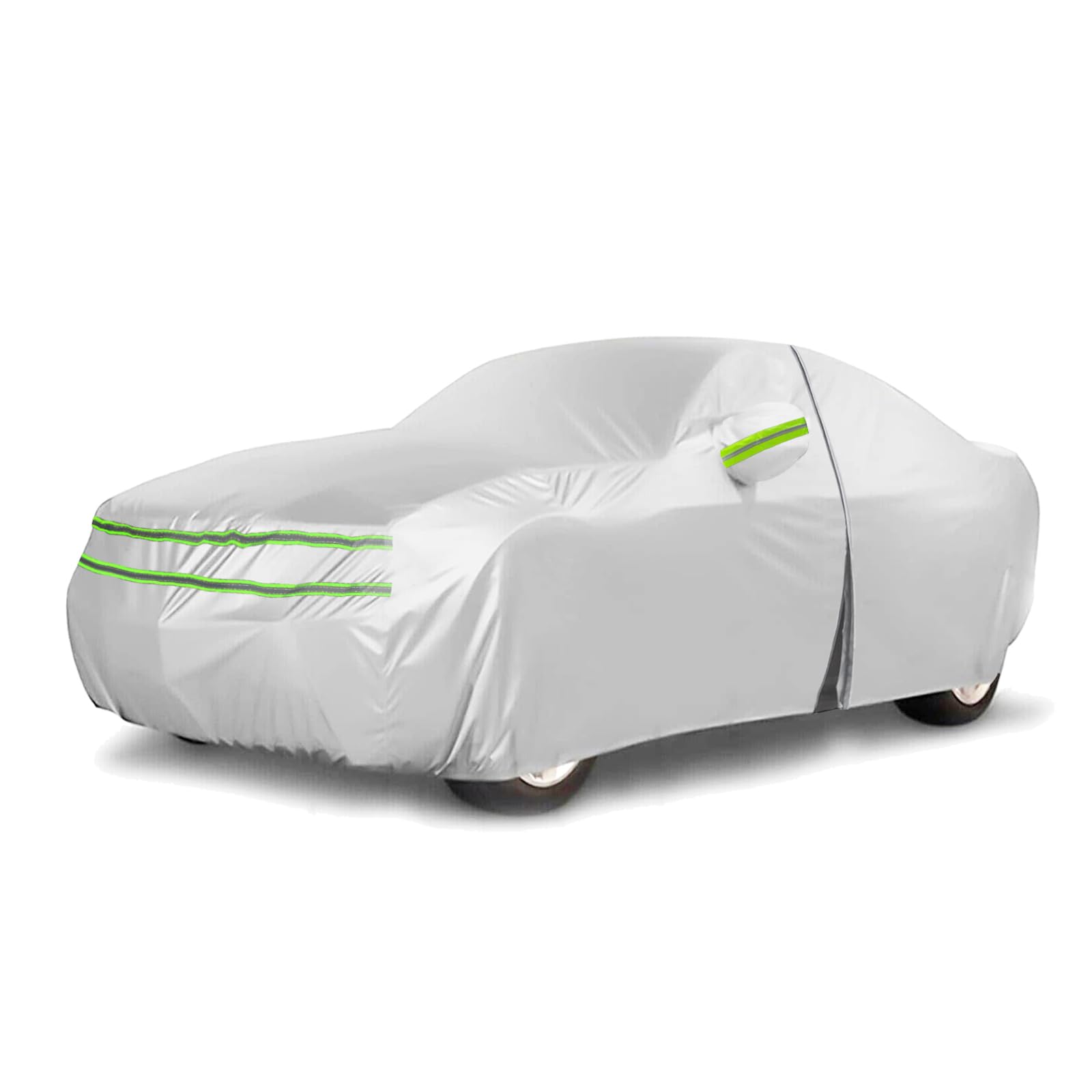Full Surround All Weather Car Cover Universal Fit for Sedan Body Length 180" to 191", Waterproof Snow Proof UV Proof Scratch Proof Bird Proof Excrement with Zipper Cotton -Silvery