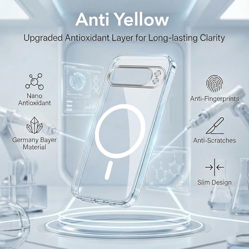 Image of Jkobi Lifetime Anti-Yellow MagSafe Compatible Clear Back Cover Case for Google Pixel 9 Pro XL (Sleek Hard Crystal | Shockproof and Camera Protection)