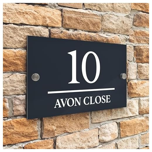 Badgemaster Modern Anthracite Grey House Number Sign Plaque Stainless Steel Standoffs 20cm x 13cm Centered Horizontal Line