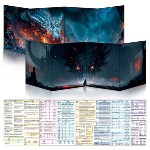 Byhoo 2 PCS DM Screen for D&D 5E with 2 Immersive ThemesWaterproof Reusable Surface Tri-Fold Portable Design Folds to A4 Size DND Accessories Compatible with Players Handbook