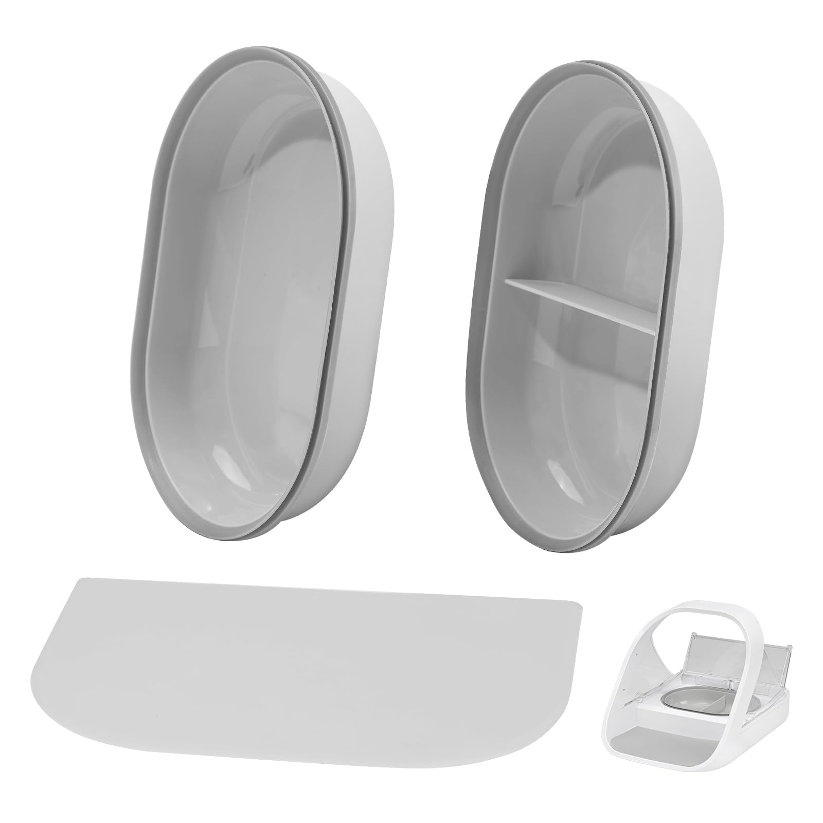 Replacement Mat & Bowl Set for Automatic Microchip Pet Feeder & Connect, 1 Split, 1 Flat Bowl and 1 Mat, Keep Food Fresh, Protect Cat Feeder, Easy to Clean(Grey)