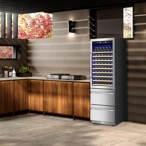 Image of 24 Inch Wine and Beverage Refrigerator, 2 IN 1 Dual Zone Drawer Beverage Fridge Wine Cooler, Built-in or Freestanding Beverage Cooler with Powerful Compressor, Holds 108 Bottles and 150 Cans