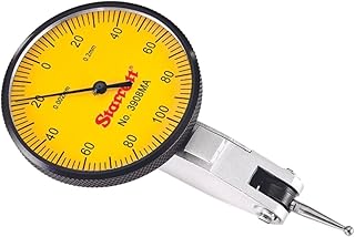 Starrett Dial Test Indicator with Dovetail Mount, Two Dovetail Clamps and Case - 40mm Yellow Dial Face, 0.2mm Range, 0-100-0 Dial Reading, 0.002mm Graduations - 3908MA