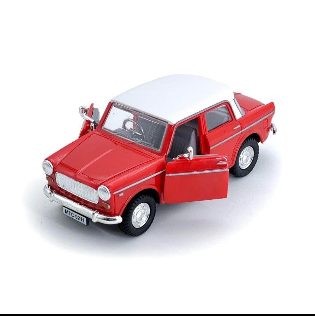 VJMART Queen 70's Toy Car | Premier Padmini Old Model Toy Car | Old Indian Miniature Toy Cars with Openable Doors (Plastic) (RED)