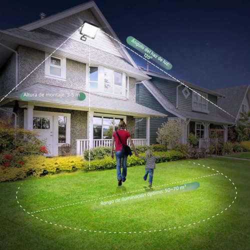 Foco LED con sensor de movimiento exterior 50W 5000LM foco impermeable IP67 luces garaje 4