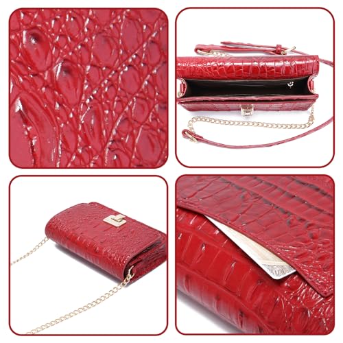Image of Makcr Joacbv Small Crocodile Crossbody Cell Phone Purse for women Vegan Leather Clutch Wallet with Leather Shoulder Strap | Small