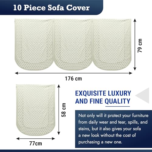 Image of Kuber Industries Sofa Cover Set | Net Slipcover for Living Room & Hall | 5-Seater Cream Dot Sofa Cover Set