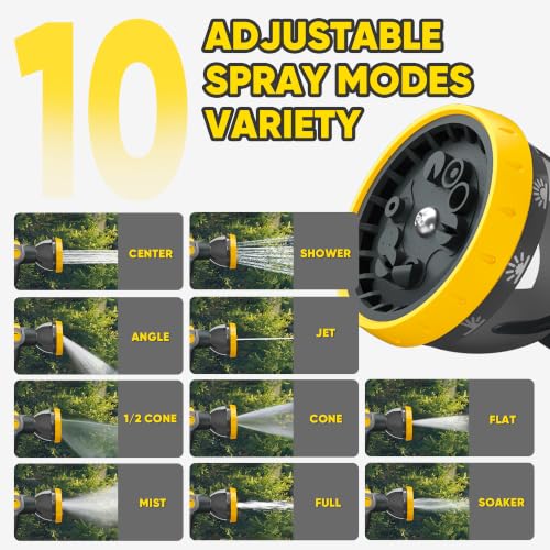 Image of Retractable Garden Hose Reel, 1 /2 inch x 130ft Wall Mount Heavy Duty Automatic Hose Reel with 10 Pattern Nozzle, Any Length Lock & Slow Return System, 180Swivel Bracket Upgraded UV Resistant,Yellow