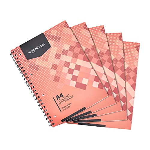 Amazon Basics Notatnik spiralny, 80 arkuszy / 160 stron, A4, 90 GSM, 5 sztuk