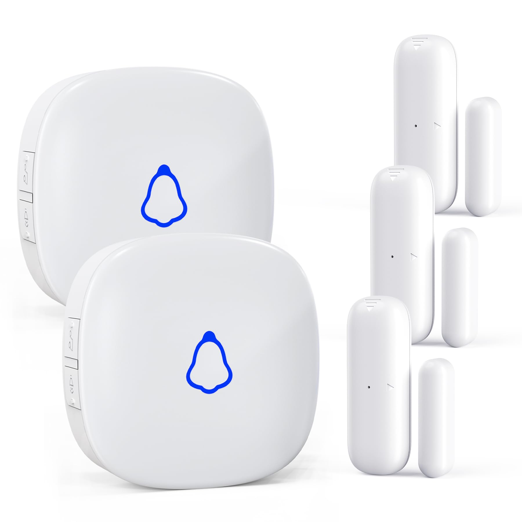 METAK Door Chime, Wireless Door Open Contact Sensor Alarm with 500 FT Range, 58 Chimes and 5 Volume Levels for Business/Store/Home/Office When Entering, 3 Transmitter + 2 Plug-in Receiver (White)