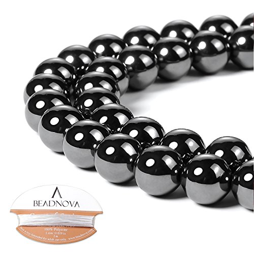 Image of BEADNOVA Natural Hematite Beads Natural Crystal Beads Stone Gemstone Round Loose Energy Healing with Crystal Stretch Cord for Jewelry Making (10mm, 36-38pcs)