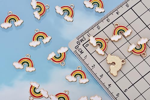 Image of Pack of 80 Rainbow Enamel Charms Gold Plated Colored Pendants Hawaii Style Accessories for Necklace Bracelet Jewelry Making DIY Crafting