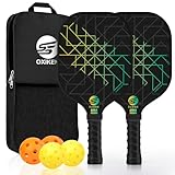 SS OXIKEN Pickleball Paddles Set of 2, USAPA Approved Carbon Fiber Pickleball Set, Lightweight Pickle Ball Paddle 2 Pack, 2 Outdoor Pickleball Balls, 2 Indoor Balls, 1 Bag, Green