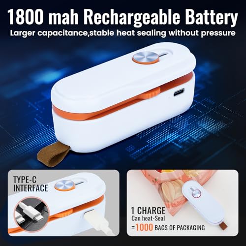 Image of 2-in-1 Mini Bag Sealer with Knife, Rechargeable Heat Sealer, 3 Modes for Light /Medium /Heavy Bags, Portable Snack Sealer