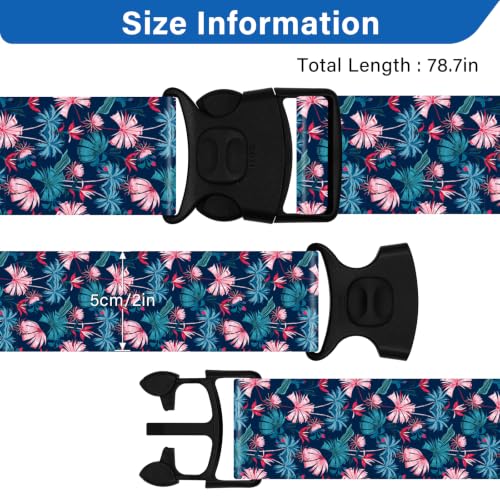 Image of Luggage Straps for Suitcases, Travel Adjustable Belt with Quick Release Buckle, Heavy Duty Nylon Bag Packing Strap, Unique Bright Identifiers Business Travel Accessories (2 Pack) - Pink Flowers