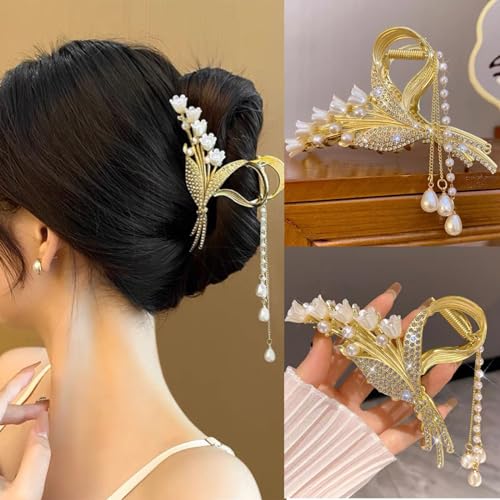 Ypkia Flower Hair Clip Gold Metal Butterfly Hair Clips Women's Large Hair Claws Clips for Women Girls Thick Thin Hair Accessories (Pack of 3) - Image 4
