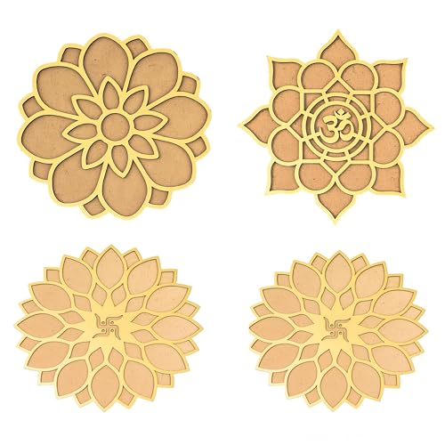 Image of TOTA Rangoli Stencils - 6x6 inch Set of 4 MDF Rangoli Colour Stencils | Reusable 3D Rangoli Mats for Diwali Home Decoration Navratri Pongal Onam Chhat Puja