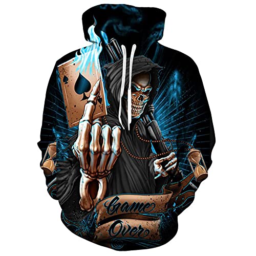 FGAITH Pullovers Hommes Impression 3D Halloween Modèle Unique De Tête De Mort Hommes Hoodie Mode Tendance Hommes Streetwear Couple Universel Hommes Sweatshirts TD-05 XL