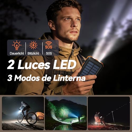 Cargador solar de 26800 mAh Vikeri impermeable con 4 salidas USB-C 5