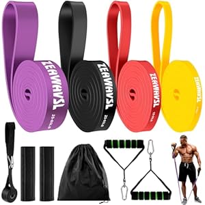 Ensemble de Bandes de Résistance – 4 Pièces avec Sac de Transport, Poignées, Housses de Protection et Ancrages de Porte, Bandes de Résistance pour étirements, Fitness, Musculation