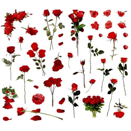 6 Blatt Rosen Sticker, Blumen Scrapbooking Aufkleber, Transparent Blumen Sticker, Wasserfeste Flower Stickers, PET Blumens Aufkleber, Pflanzen Blumens Stickers Set für Fotoalbum Sammelalbum Handwerk 6 Blatt Rosen Sticker, Blumen Scrapbooking Aufkleber, Transparent Blumen Sticker, Wasserfeste Flower Stickers, PET Blumens Aufkleber, Pflanzen Blumens Stickers Set für Fotoalbum Sammelalbum Handwerk