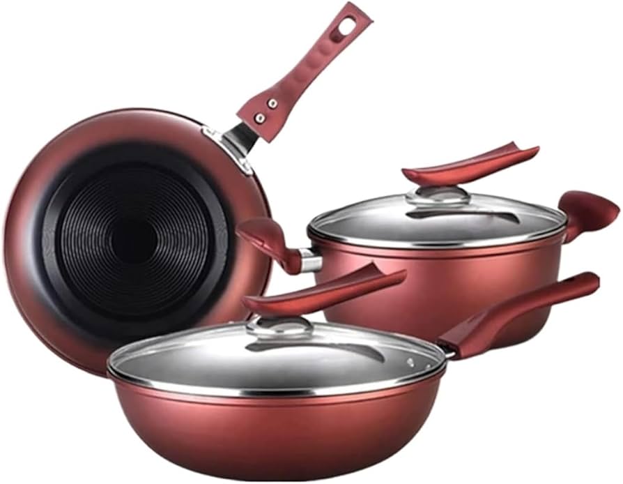 赤いノンスティック鍋セット 赤いノンスティック鍋・フライパンセット
