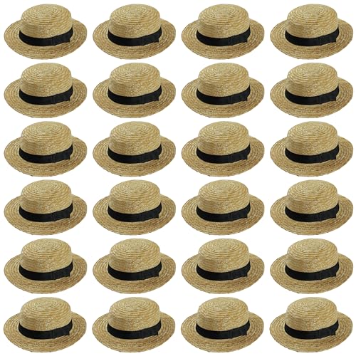 0207VP78XJG ILoveFancyDress Lot de 24 canotiers avec Ruban et nœud Noirs