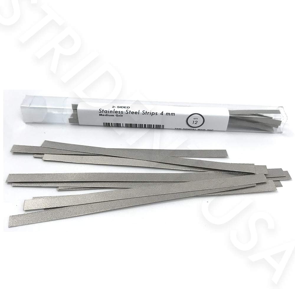 FEN Dental Polishing Strips Stainless Steel 4 MM Med Grit (Two Sided) 12/Box