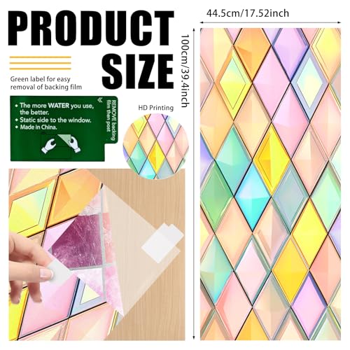 Image of Nuxovilar Pastel Geometric Diamond Pattern Window Film 17.7x39.4 PVC
